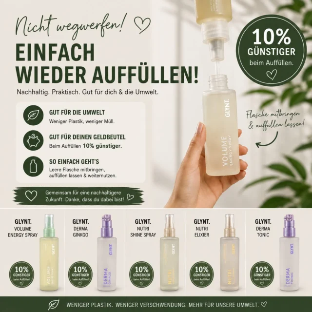 Nicht wegwerfen. Wieder auffüllen. 💚
Gut für dich. Gut für die Umwelt.

* beim Refill 10% sparen ✨

#RefillStation #GLYNT #EcoBeauty #arjohairstyle #delmenhorst